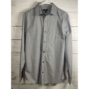 BANANA REPUBLIC shirt Men's Medium 15-15.5 Grey Plaid button up long sleeve